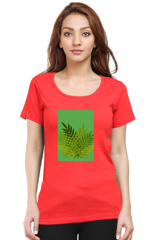 Female Round Neck Half Sleeve Classic- 211129Leaves