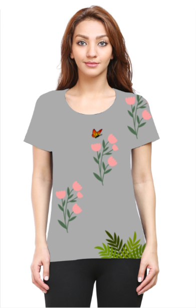 Female AOP TShirt - Pink Flowers