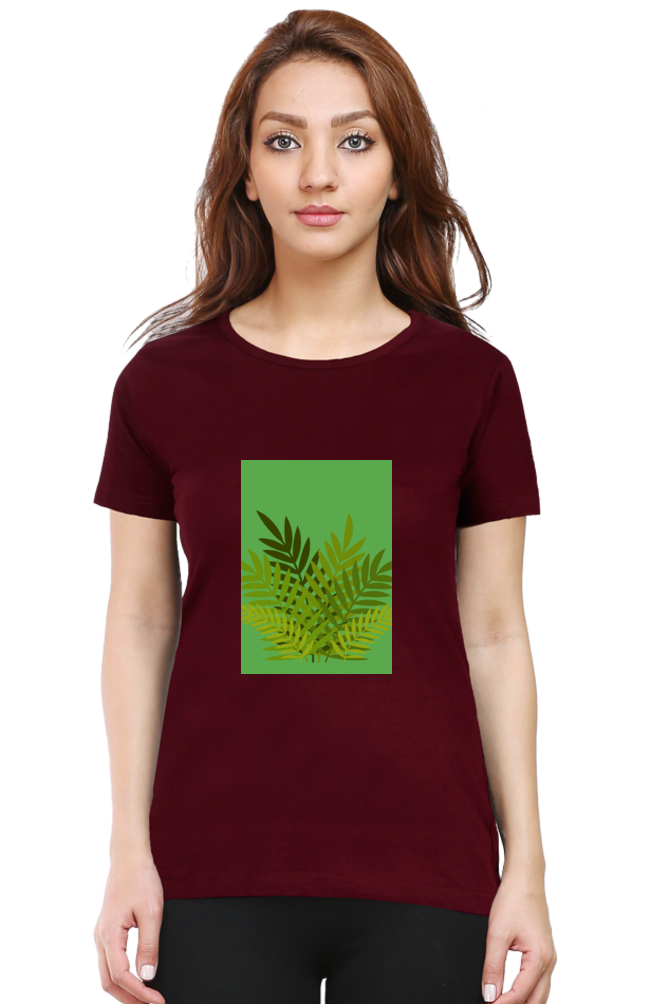 Female Round Neck Half Sleeve Classic- 211129Leaves