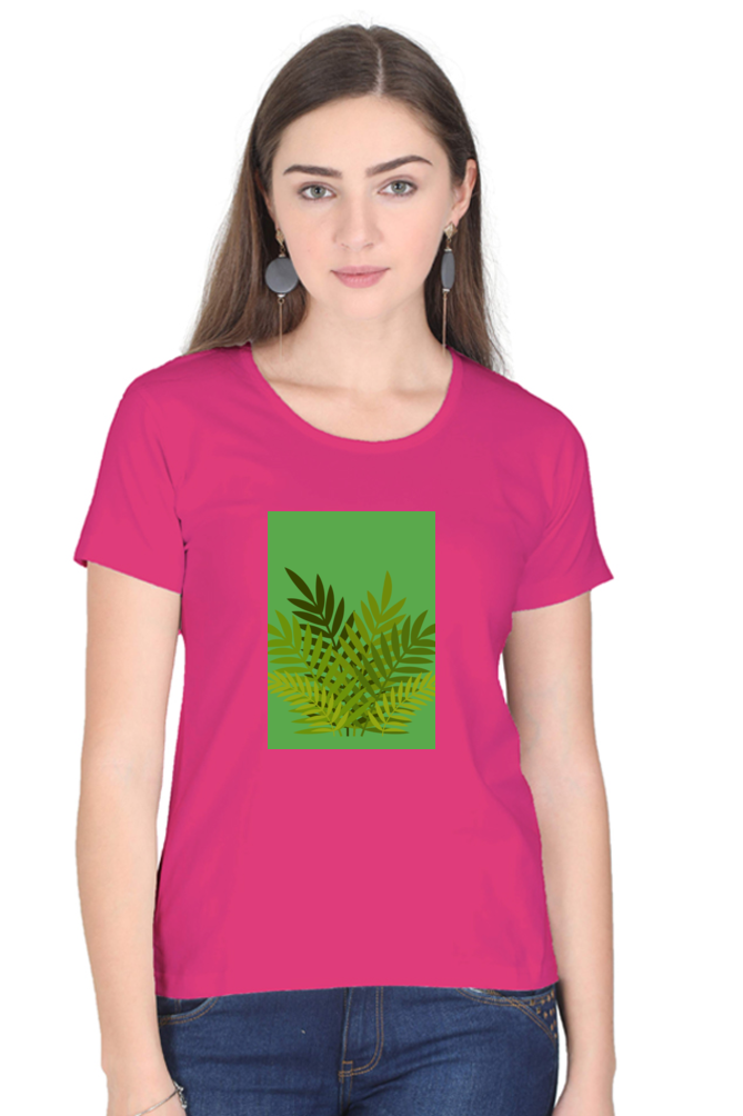 Female Round Neck Half Sleeve Classic- 211129Leaves