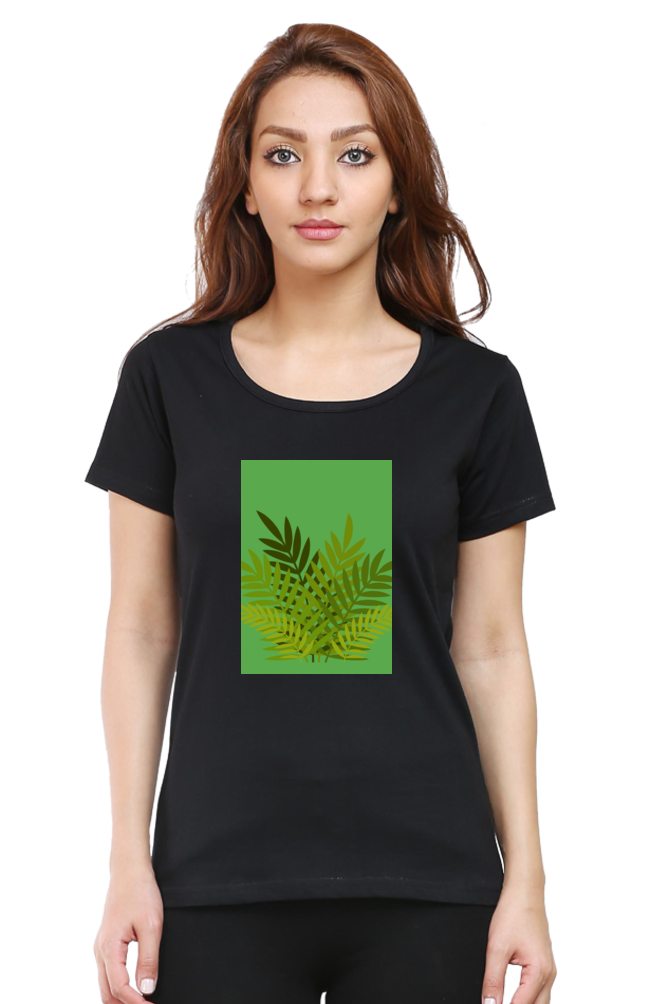 Female Round Neck Half Sleeve Classic- 211129Leaves