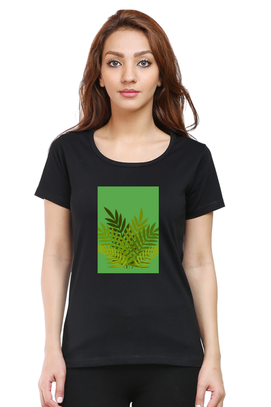 Female Round Neck Half Sleeve Classic- 211129Leaves