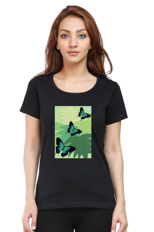 Female Round Neck Half Sleeve Classic- 211115 Butterflies