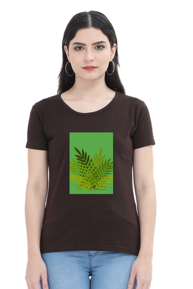 Female Round Neck Half Sleeve Classic- 211129Leaves