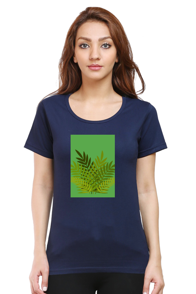 Female Round Neck Half Sleeve Classic- 211129Leaves