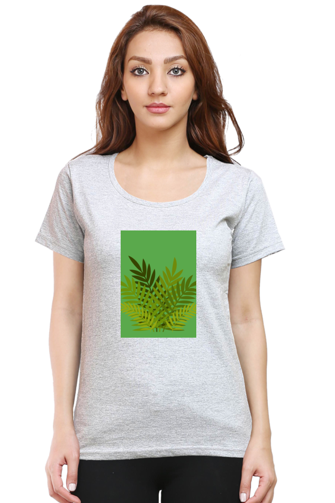 Female Round Neck Half Sleeve Classic- 211129Leaves