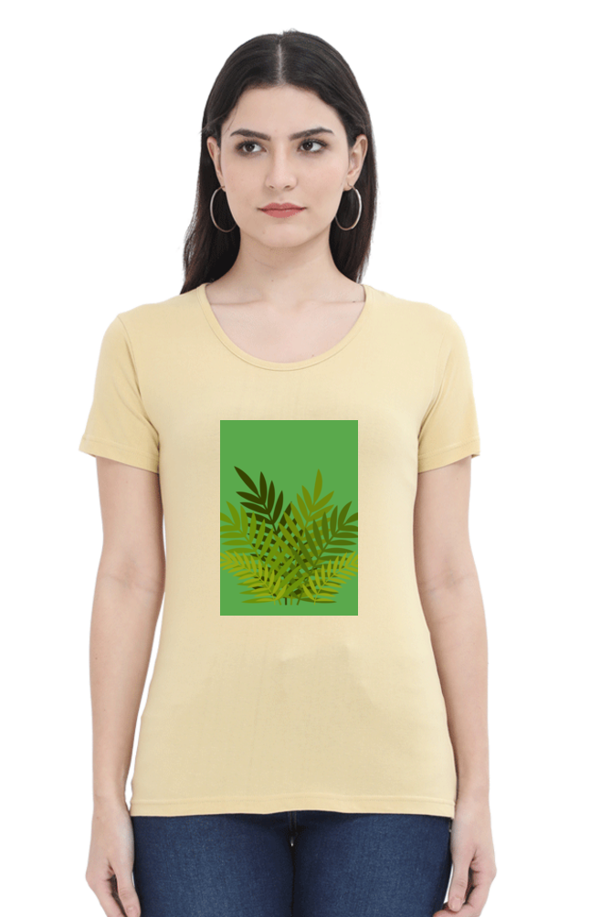 Female Round Neck Half Sleeve Classic- 211129Leaves